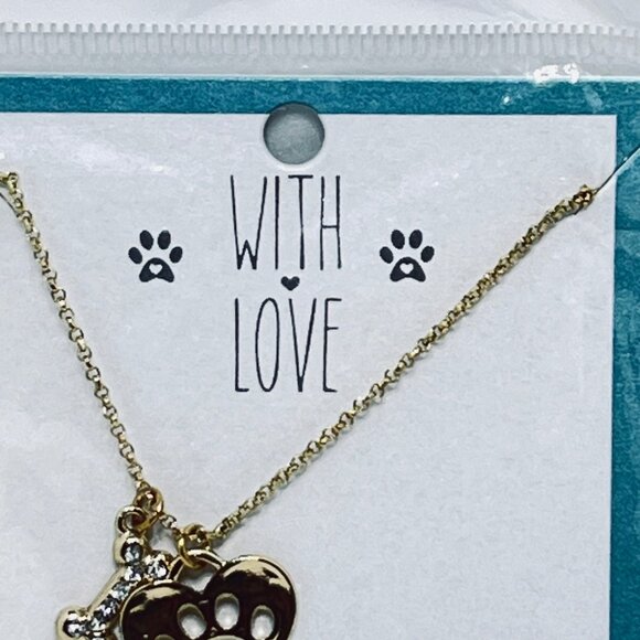 New Viola Gold Tone Cable Chain Necklace W/Dog Bone And Heart Pendants (5453) - Picture 3 of 4